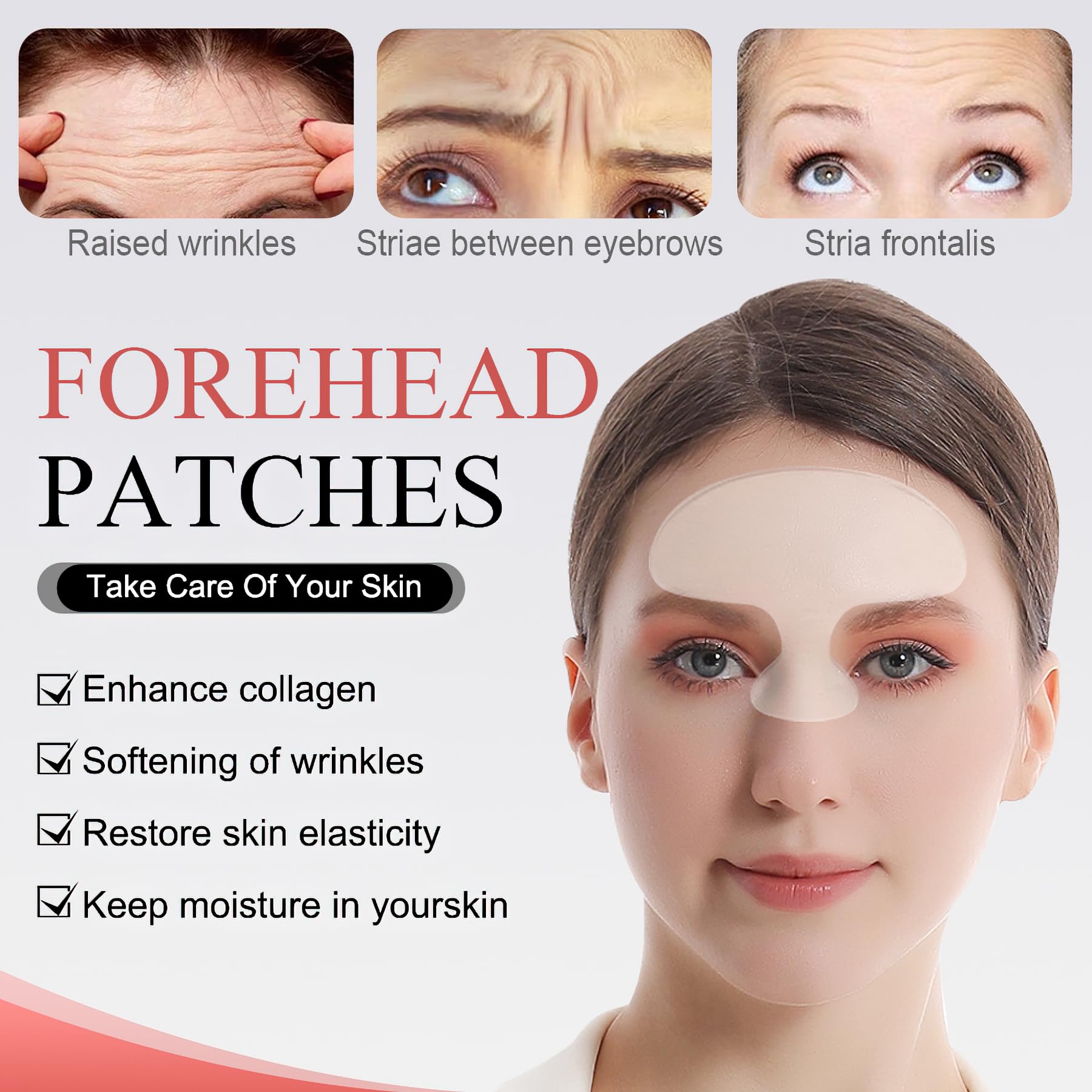Forehead Wrinkle Patches, Reusable lines Skin Care Solution, Fine Lines Wrinkles Smoothing, Transparent Silicone Forehead Tape for Wrinkle Reducer