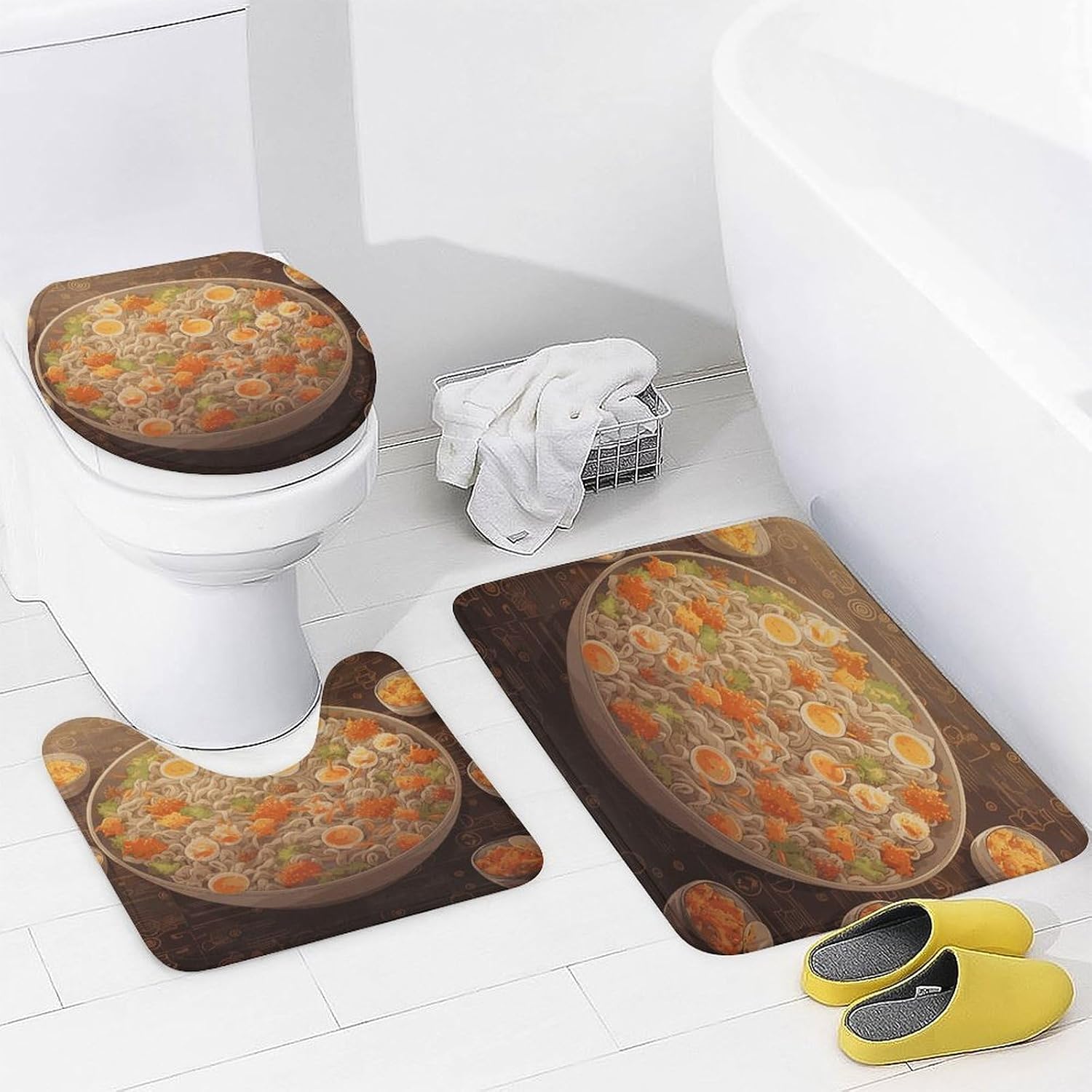 Egg Cup Noodle Ramen Bathroom Rug Bath Curtain Bath Mat Set image 4