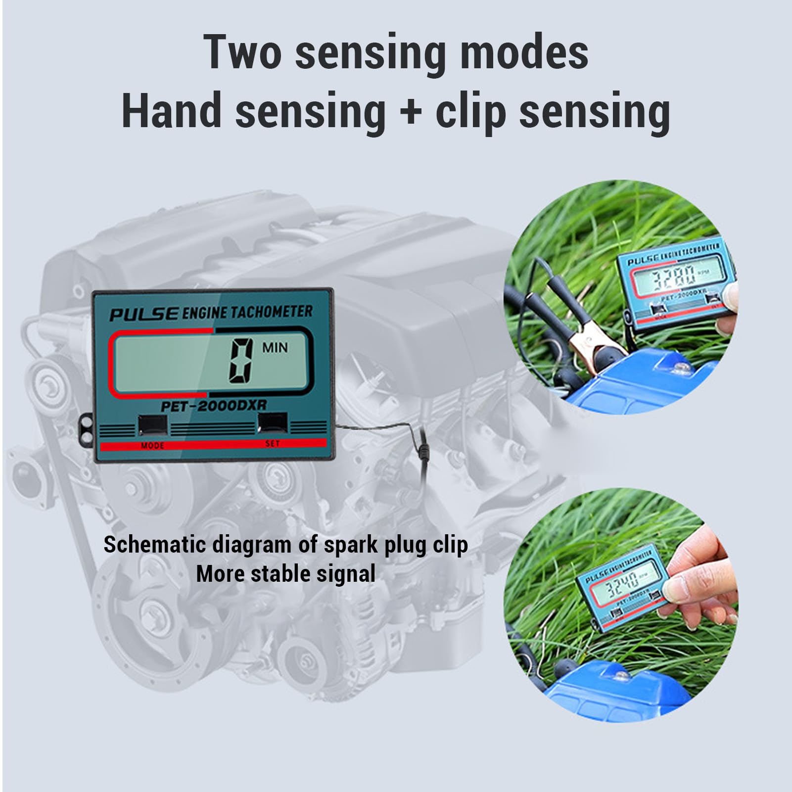Tacómetro de Motosierra de Inducción Digital de Mano, Tacómetro de Motor Pequeño de 2 Tiempos y 4 Tiempos, Tacómetro con Pantalla LCD IP65 para Motosierras Cortacésped Motor de