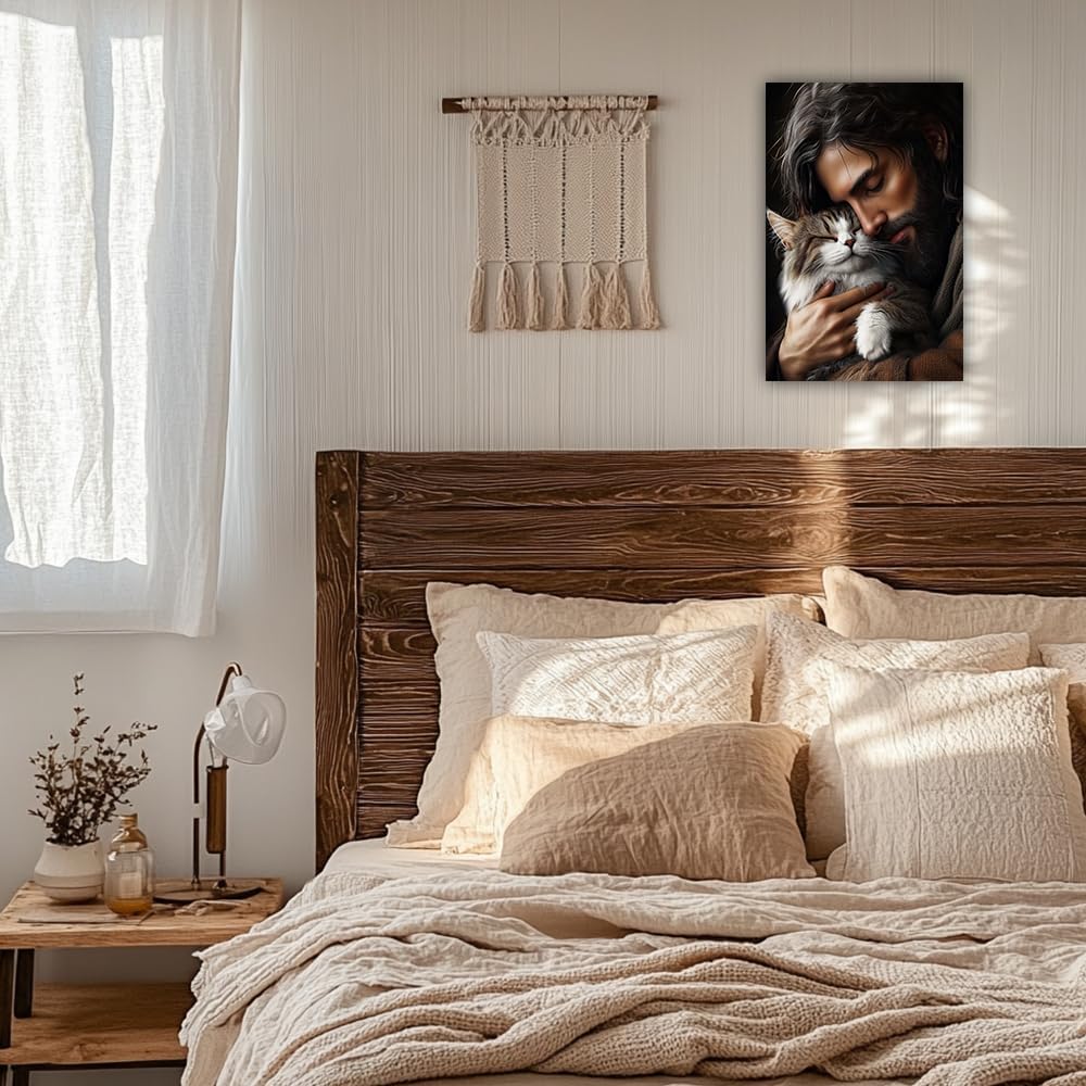 Jesus and the Cat Canvas Wall Art Christian Jesus and Animal Picture Wall Art Christ God Religious Painting Prints Bedroom Decors(Christian-2,16x24inch (40x60cm)) Christian-2 16x24inch (40x60cm)