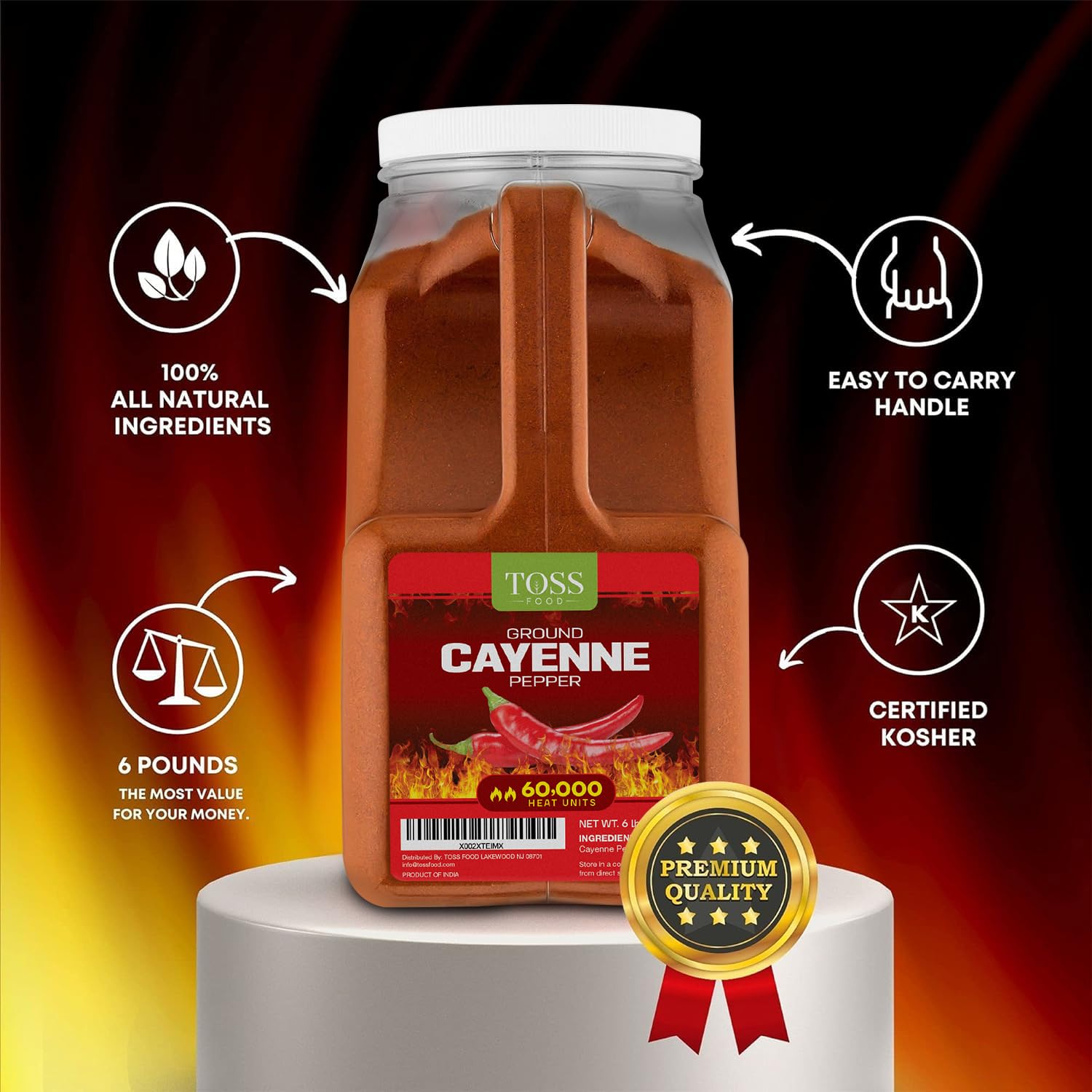 Extra Hot Cayenne Pepper Powder Bulk 60,000 Heat Units 6 LB, Ground Cayenne Powder Hot Pepper - Red Spice for Home and Commercial Cooking