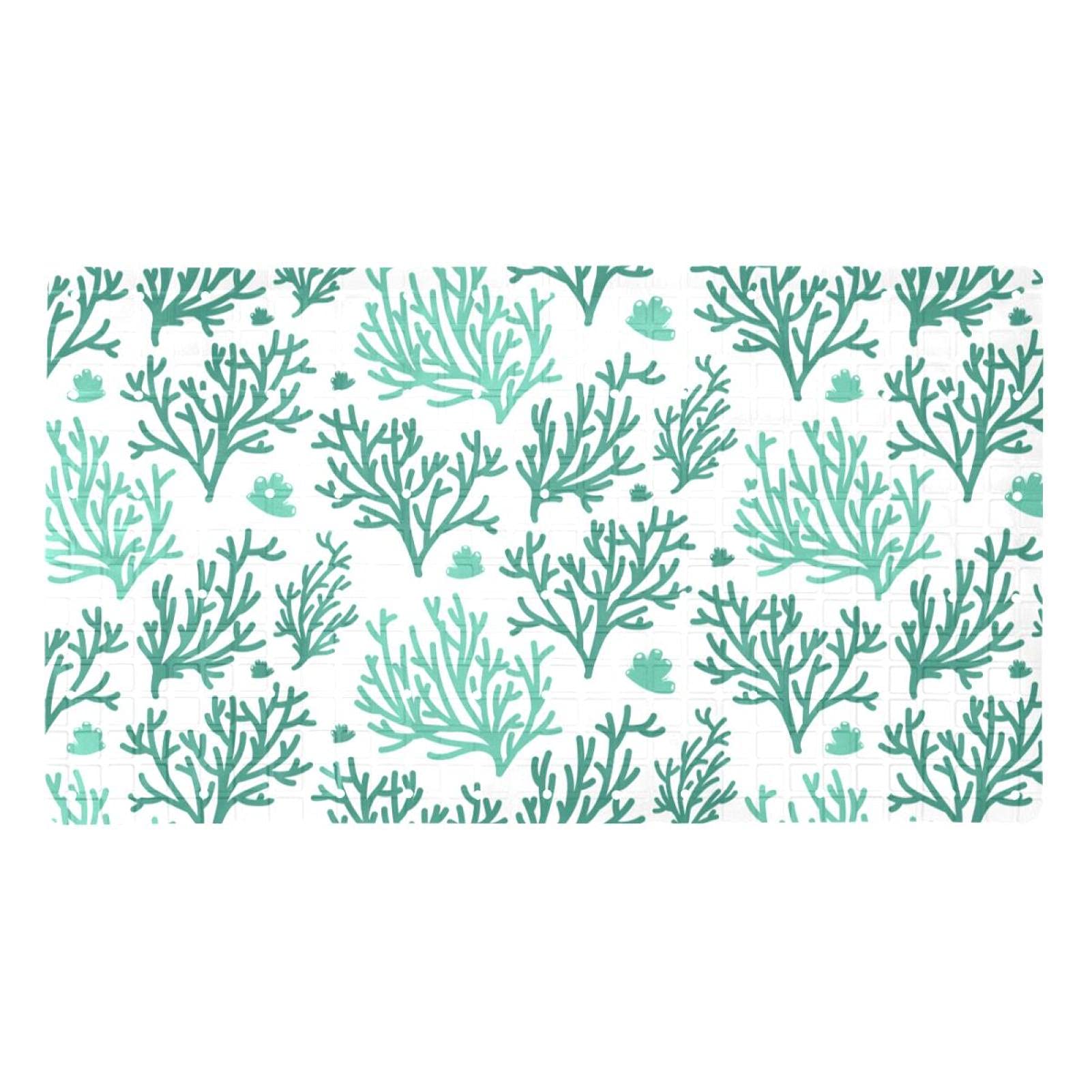 Tapis de bain vert corail lavable en machine avec ventouses puissantes et trous de drainage
