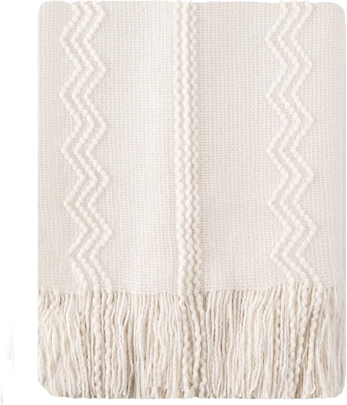BATTILO HOME Cream Throw Blanket for Couch, Bedroom Decor