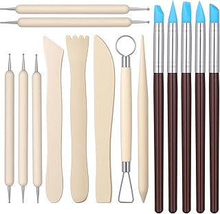 DOPENSPI 15PCS Clay Sculpting Tools Set, Modeling Dotting Tool Clay Tools Kit Polymer ClayTool Pottery Sculpting Tool for Carving Cutting Detailing Smoothing