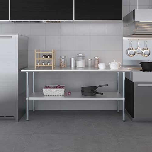 Vista 302 de AmGood Mesa de trabajo de acero inoxidable de 18 pulgadas x 36 pulgadas Mesa de preparación de alimentos de cocina de metal NSF
