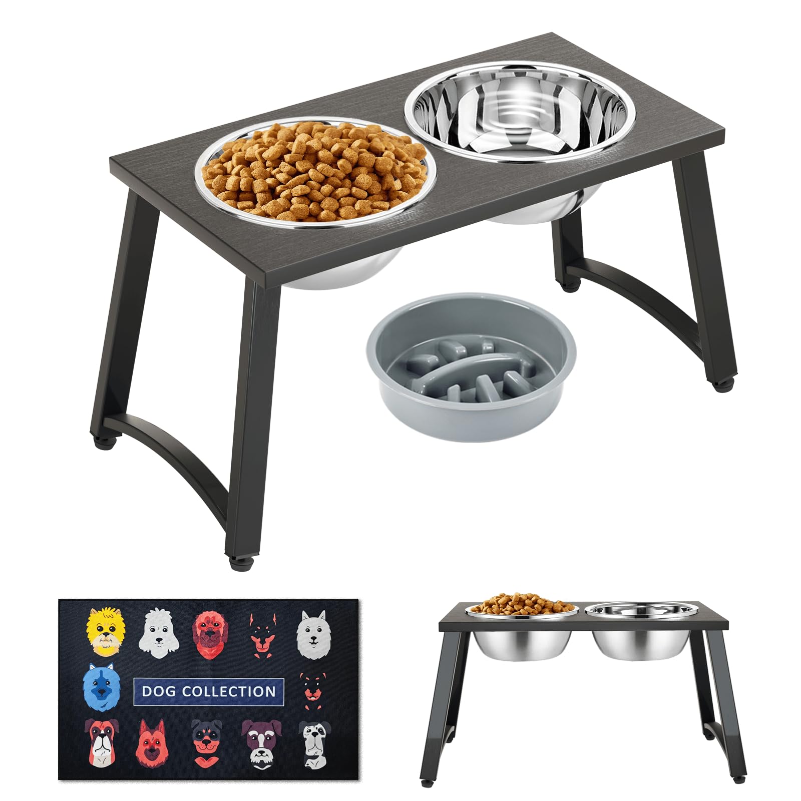 ADENGL Elevated Dog Bowl with 2 Stainless Steel Bowls for Large Dogs, Raised Dog Bowl Stand for Pet Food and Water, 1700ML Capacity, 10.5" Tall