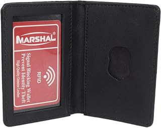 Family Member Badge Leather ID Wallet Case Shield Shape Black