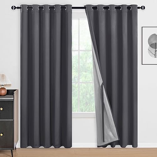 Miniatura 90 de DWCN Cortinas opacas 100% grises de 84 pulgadas de largo para dormitorio con forro negro, doble capa con aislamiento térmico, paneles de cortina