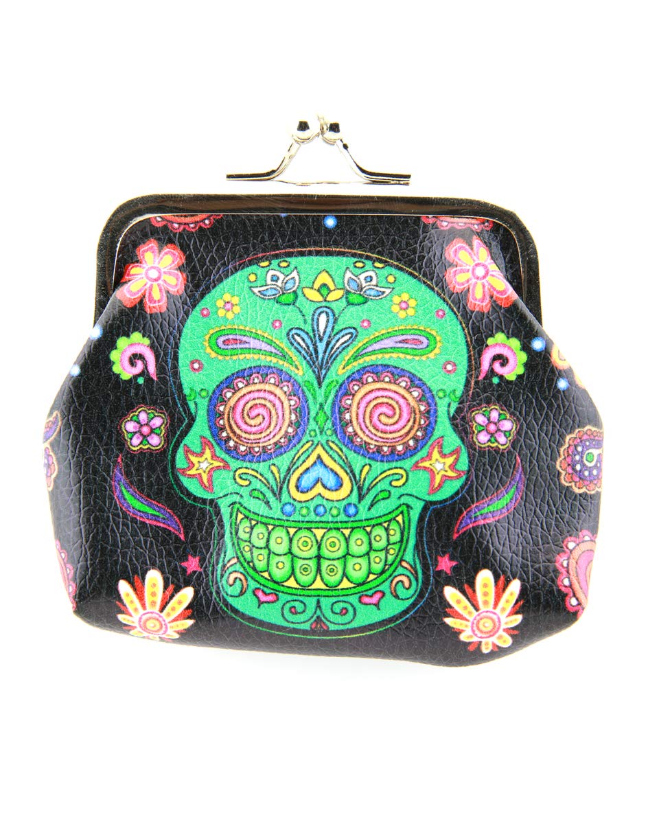 Skull Coin Purse Dia De Los Muertos Accessories Cute Day Of The Dead Gifts (Green Skull)