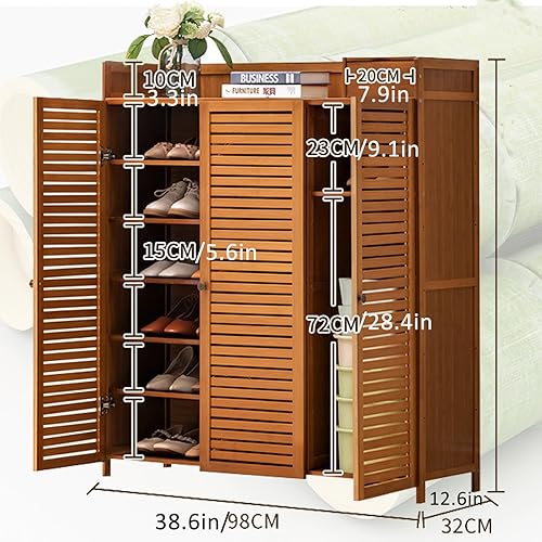 LOYALHEARTDY Armario de almacenamiento de zapatos, estante organizador de zapatos de bambú de 7 niveles con puertas de obturación, impermeable,