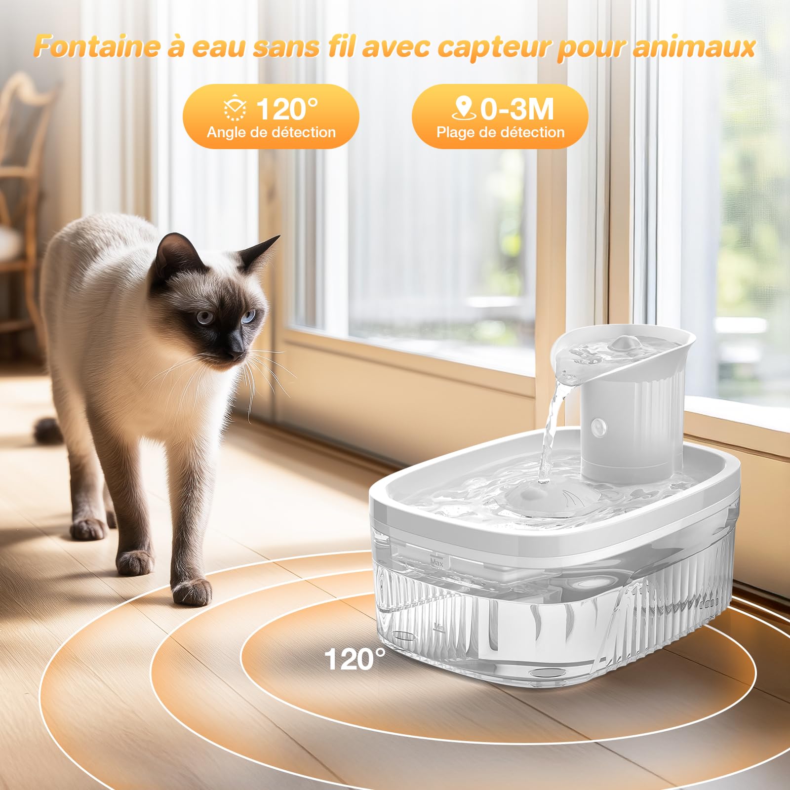 Fontaine a Eau Chat sans Fil 2,5 L, Abreuvoir Silencieux pour Chat