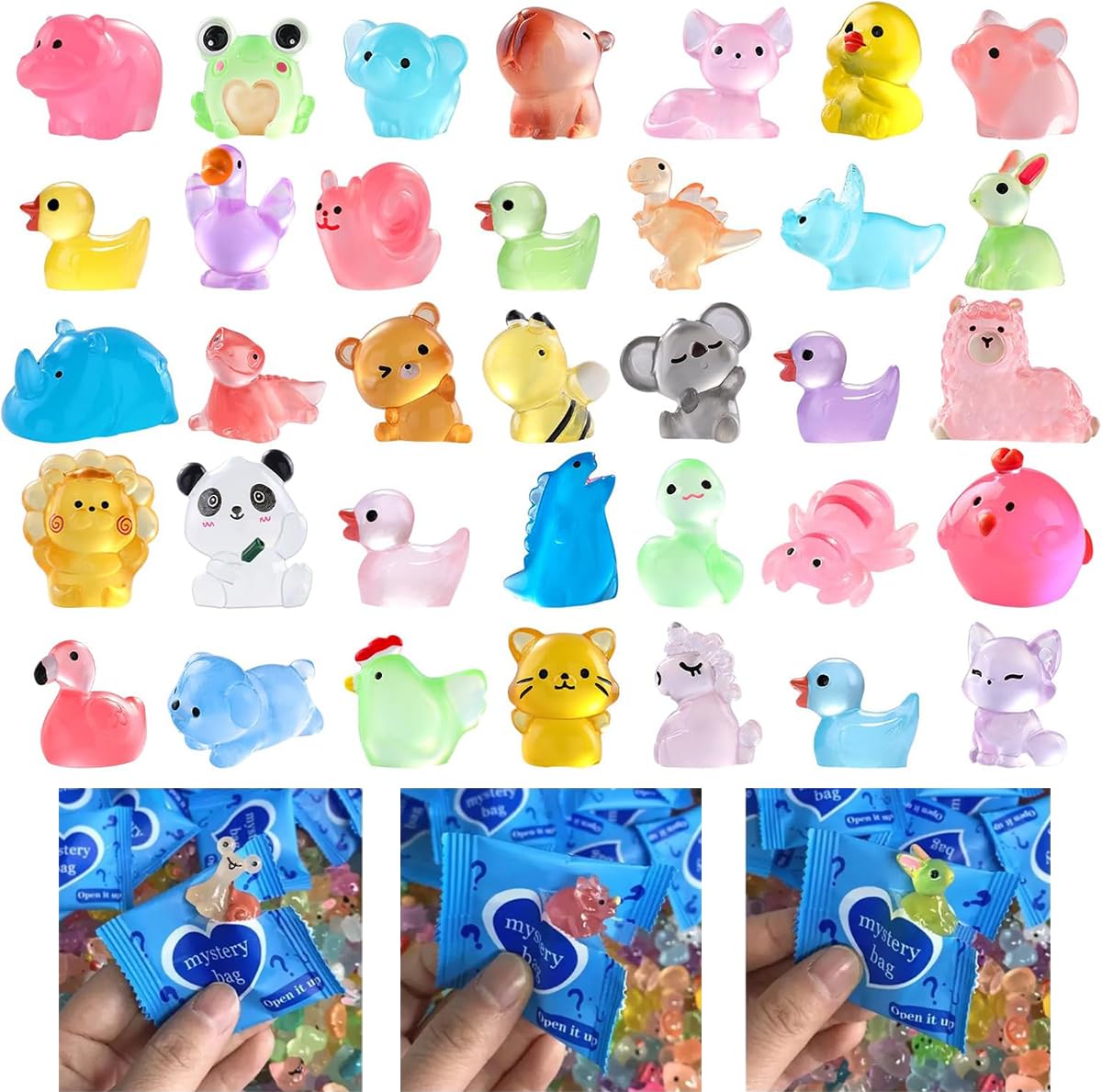 Photo 1 of 100pcs Mini Glow in The Dark Animal Resin Models, Mystery Resin Animals Blind Bag, Mini Luminous Farm Ocean Figures, Animal Miniatures for Fairy Garden Accessories, Random Design?Animals?