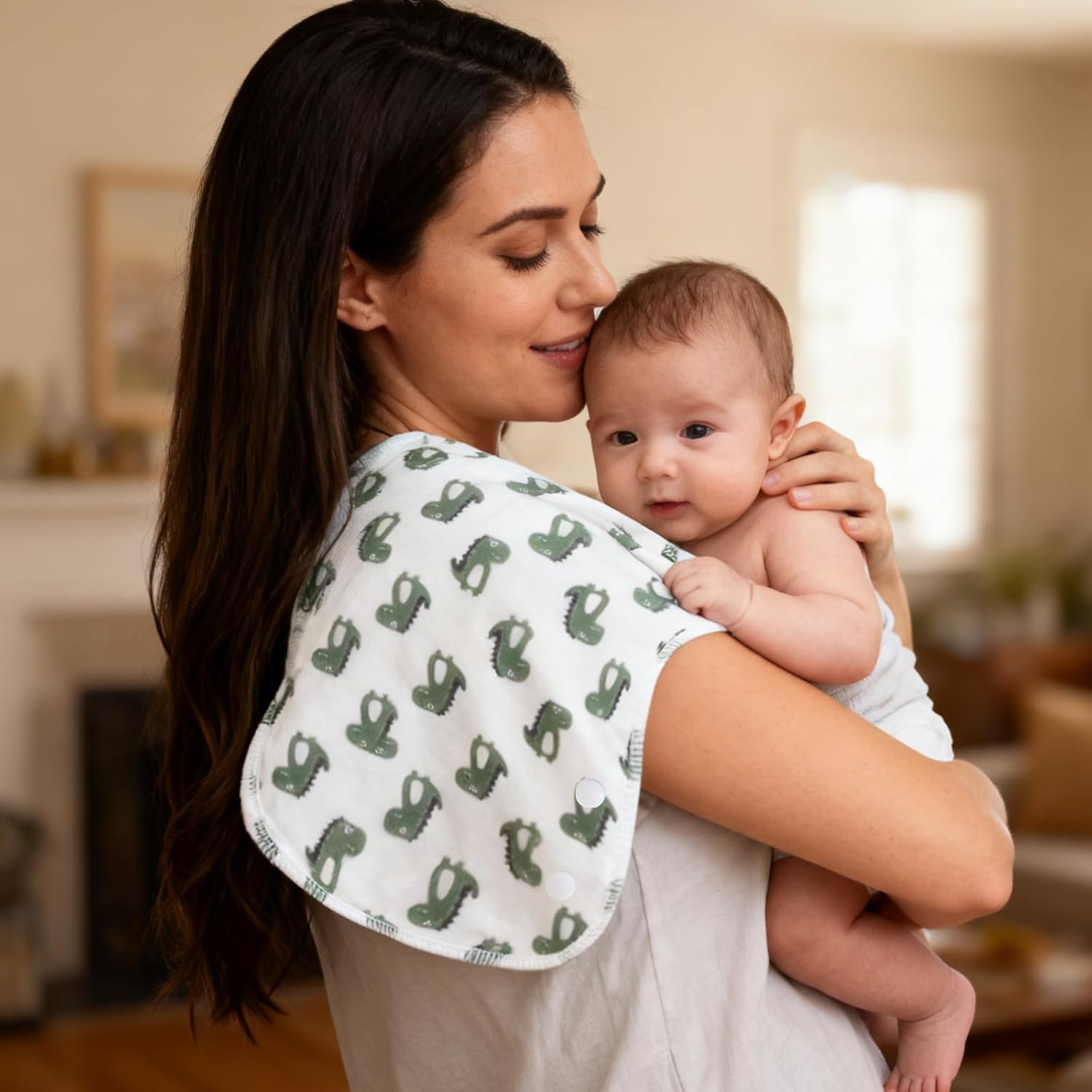 Baby Burp Cloths with Snap Design 3 Layers Thicken Cotton Absorbent and Soft Spit Up Burping Rags Set for Newborn,12-Pack
