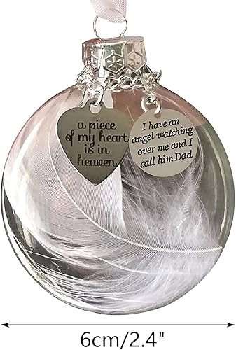 Miniatura 2 de Adorno conmemorativo de Navidad transparente, bola de plumas, A Piece of My Heart is in Heaven, colgante colgante de recuerdo de árbol de Navidad,