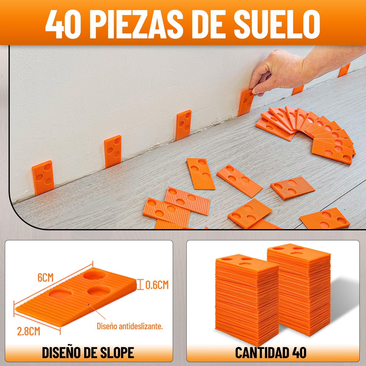 Zozen Herramientas laminadas/bastidores de vinilo,pisos de madera de vinilo golpeando bloques con-doble cara con ranuras, palancas, 40 almohadillas de suelo, martillo de goma. Kit de montaje de suelo.