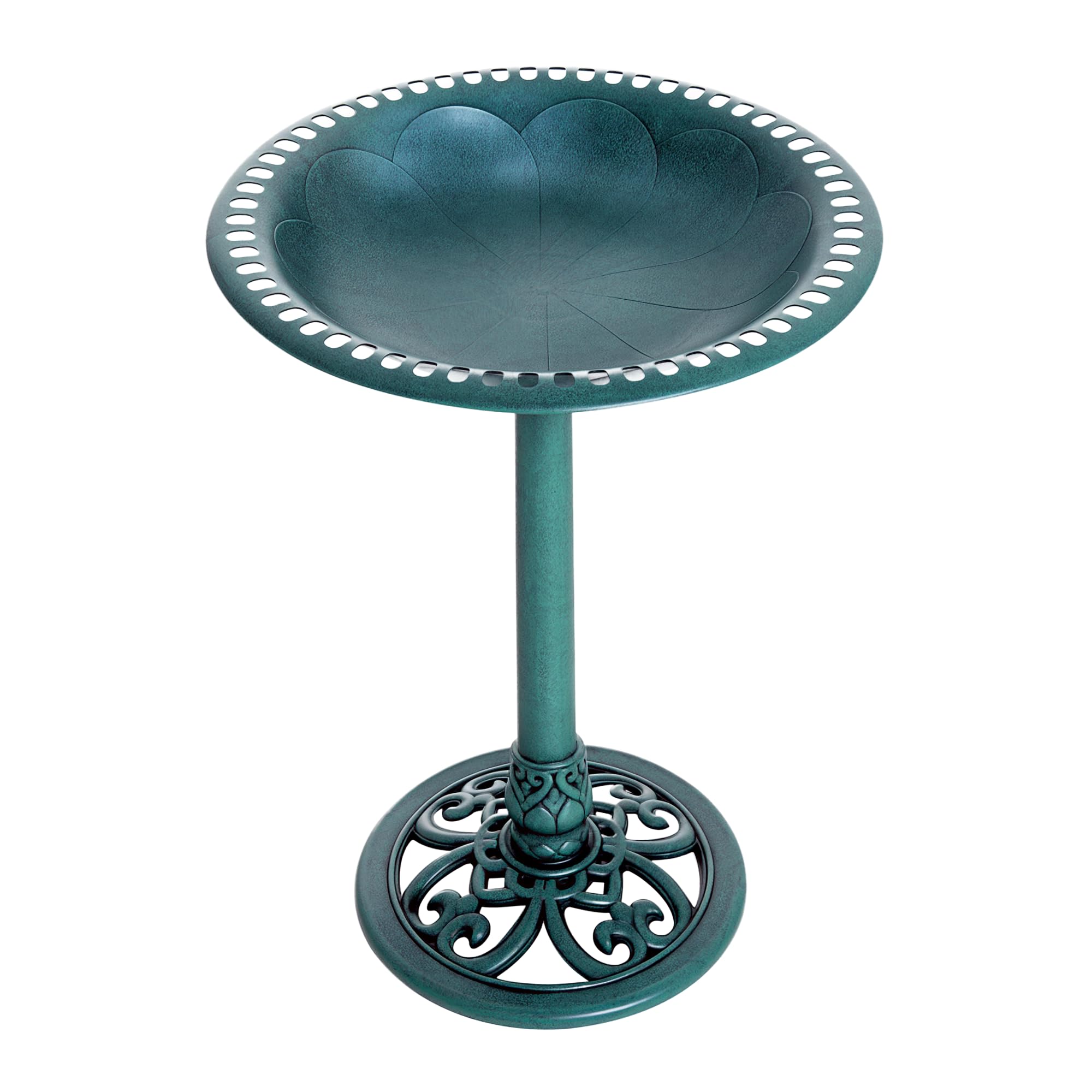 Outsunny 50cm Bird Bath for Garden, Outdoor Birdbath Stand, Decorative Bird Drinking Stand with Scallop-like Pattern, Time-Worn Finish, Green