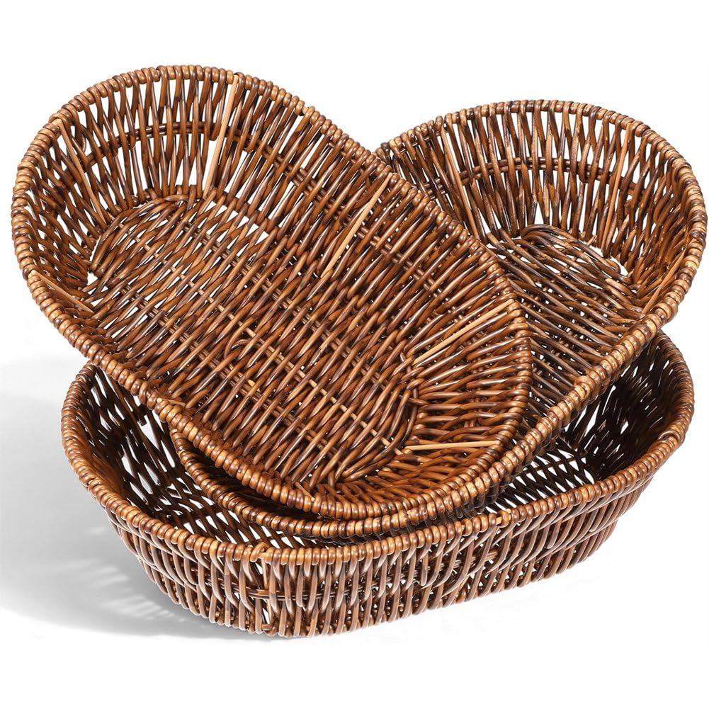 IJSDNVJNDX Woven Bread Baskets 3 Pack, Wicker Baskets Sets, Tabletop For-for Serving Food Storage Vegetable Basket for Kitchen Restaurant Display