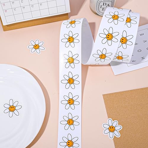 Miniatura 3 de Whaline 1000 calcomanías bohemias de margaritas blancas con forma de margarita, calcomanías autoadhesivas de flores hippie groovy, estilo retro,
