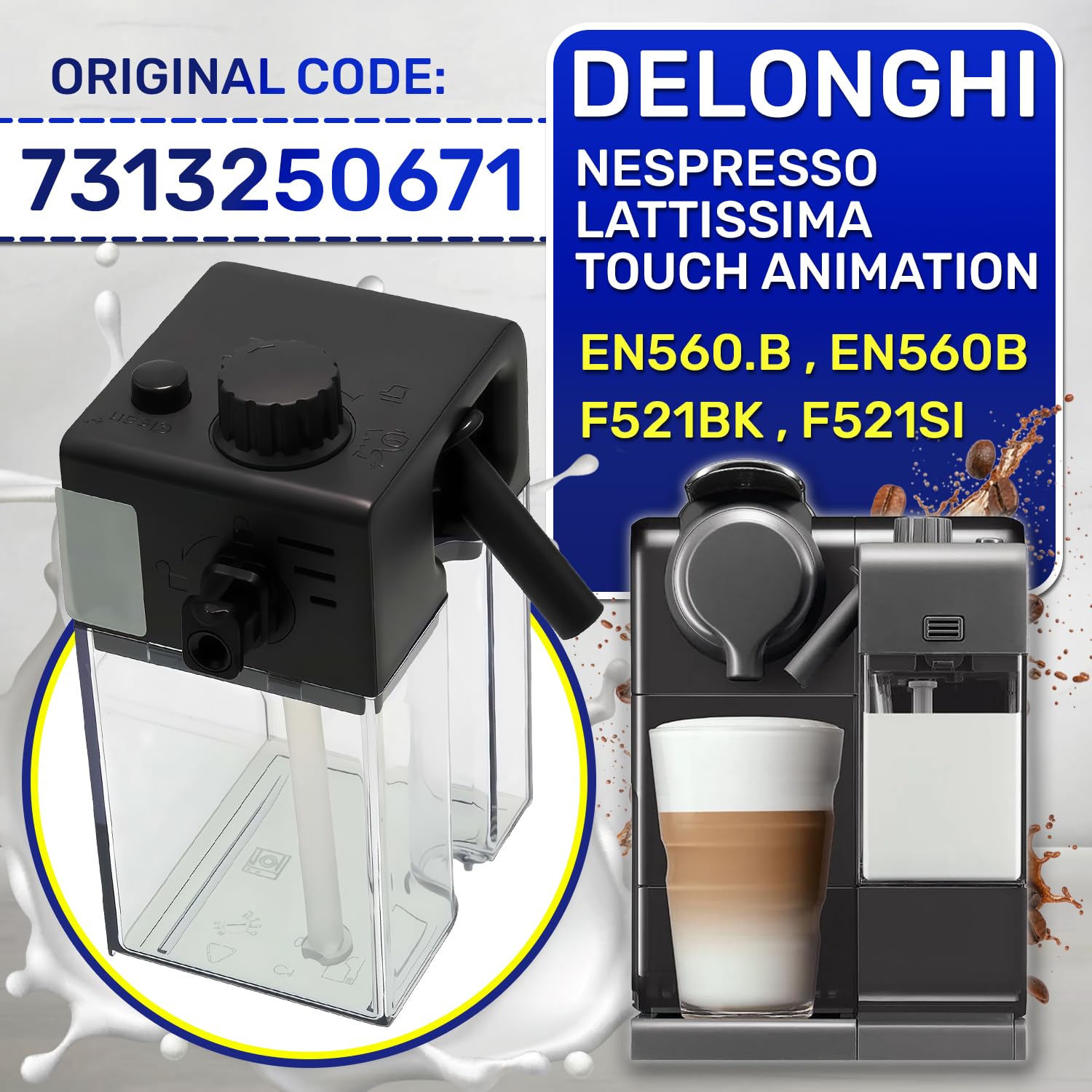 Milchbehälter für Kapselkaffeemaschine 7313250671 für DeLonghi