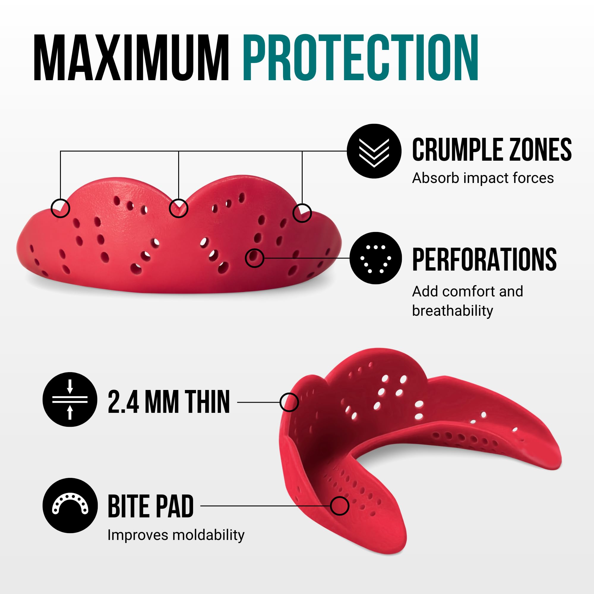 SISU Max Mouthguard – 2.4 mm thickness – Custom fit for adults (Rugby, Boxing, MMA, and Hockey) – Maximum protection and remoldable up to 20 times