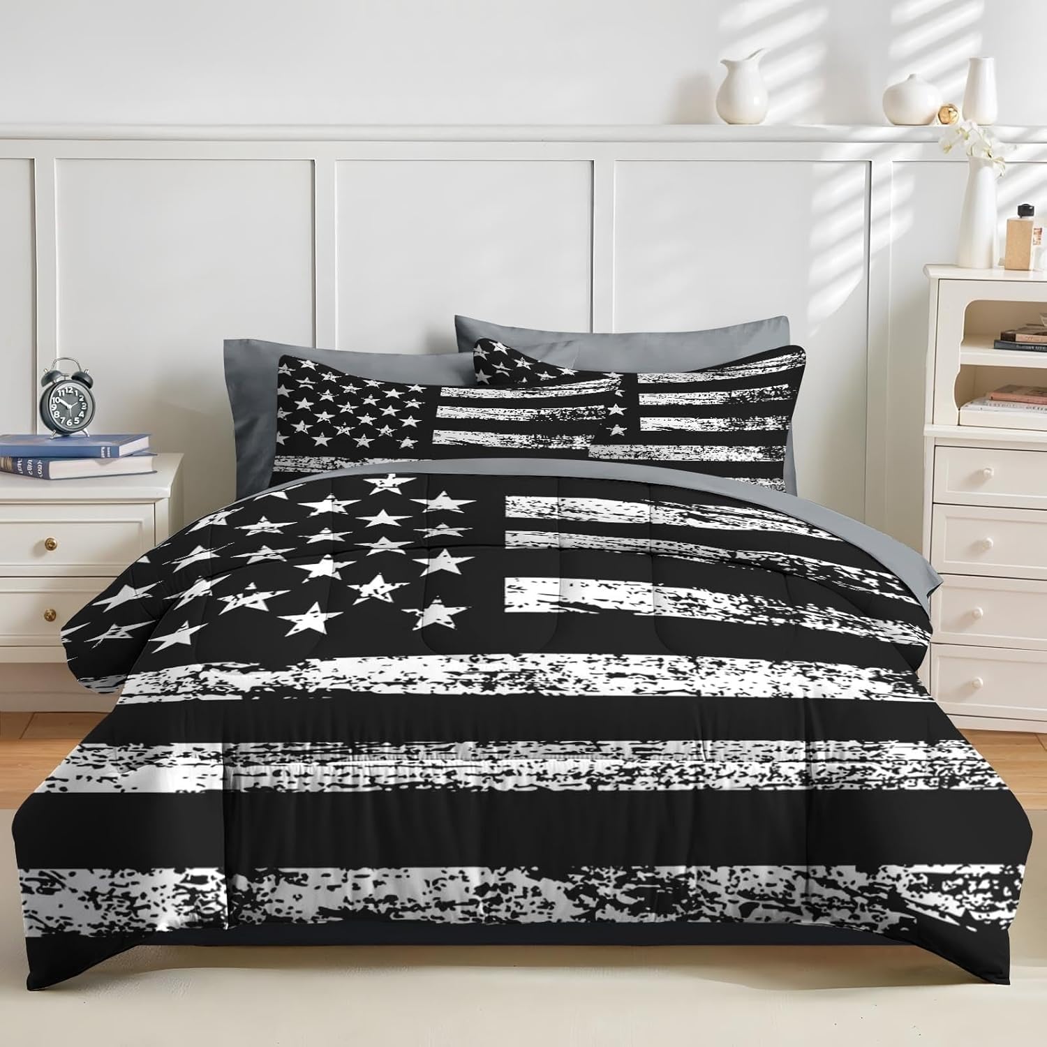 Genérico Edredon Cama 90 Estrellas y Rayas Edredón Infantil sin Funda Reversible Retro Americano Estampado Suave Ligero Transpirable Duvet 135x200 cm Incluye 2 Fundas de Almohada 50x75 cm YUd1646