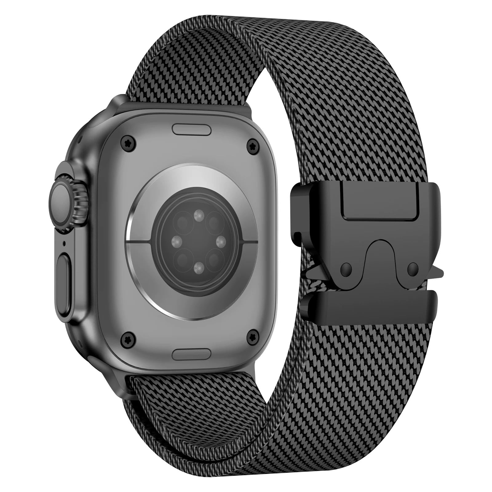 SRena MLNS cinturino per cinturino apple watch 49mm 46mm 45mm 44mm 42mm ultra 2 apple watch cinturino series 10 9 8 7 6 5 4 3 2 1 milanese originale acciaio in colore Titanio Nero