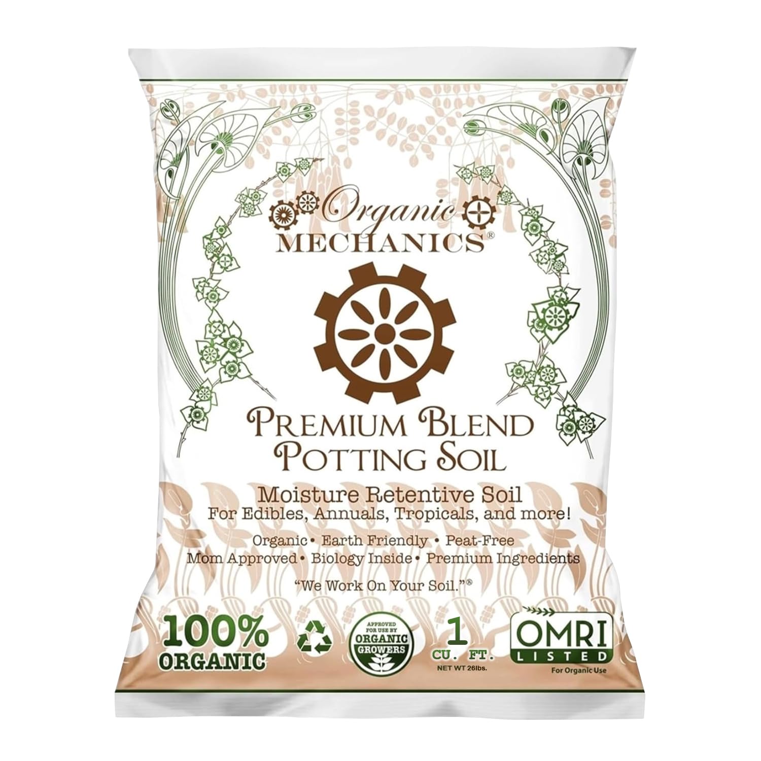 Premium Blend Potting Soil, 1 Cu Ft - Moisture-Retentive, Peat-Free, Compost - Enriched Mix with Worm Castings & Perlite for Houseplants, Annuals, Veggies & Tropical Plants
