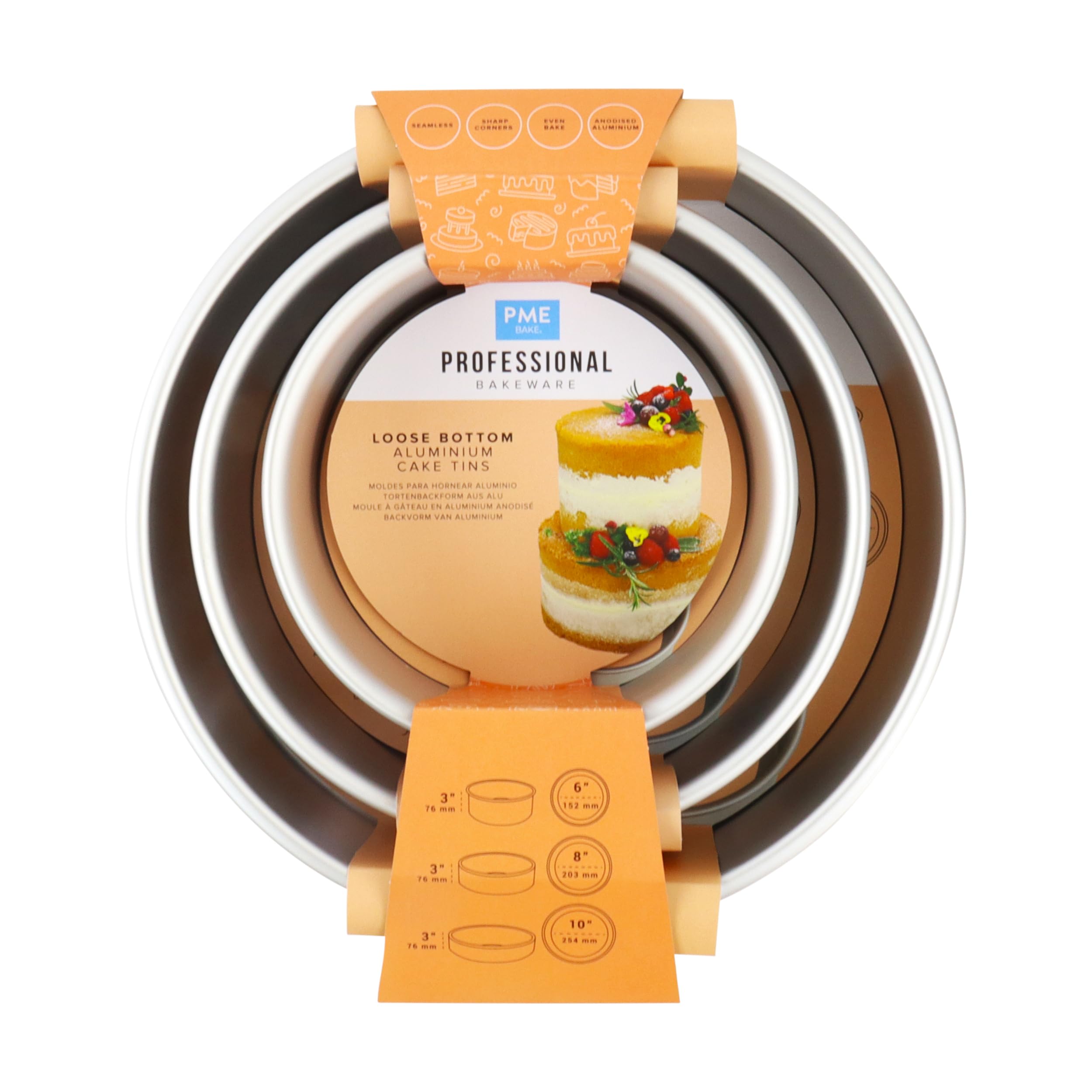 PME Loose Bottom Round Cake Pan, 3 inch deep - Set of 3, Silber