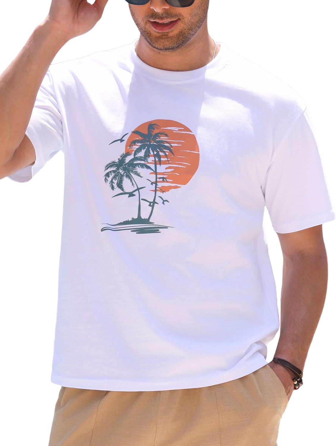 ODIZLI Mens Summer T-Shirts Short Sleeve Tropical Palm Trees Beach Island T-Shirt Crew Neck Basic Tee Shirts
