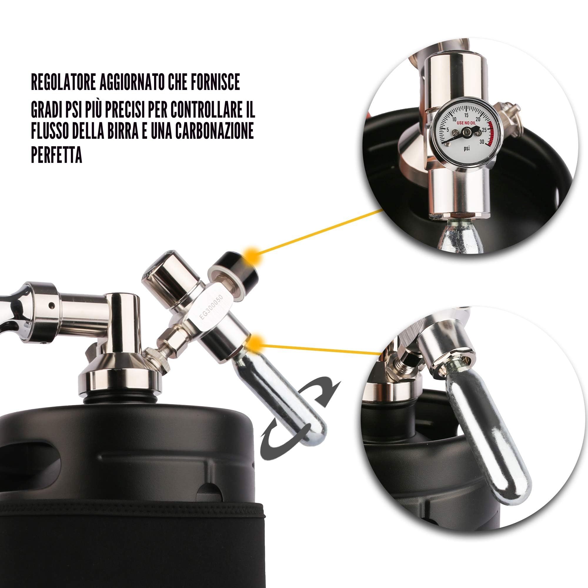 TMCRAFT - Mini Keg Growler da 2 Litri - Sistema di Kit di fusti per Uso Domestico pressurizzato in Acciaio Inossidabile per Mantenere la freschezza e la carbonatazione della Birra (Nero Opaco)