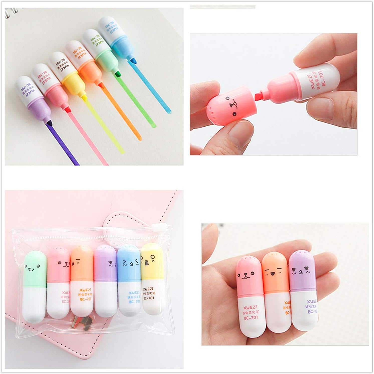 PPX 2 Jelly Eraser Gradient and 6 Mini Highlighter Set 6 Colors for Kids Soft Durable Flexible Cube Cute Eraser Eraser for Office : Office Products
