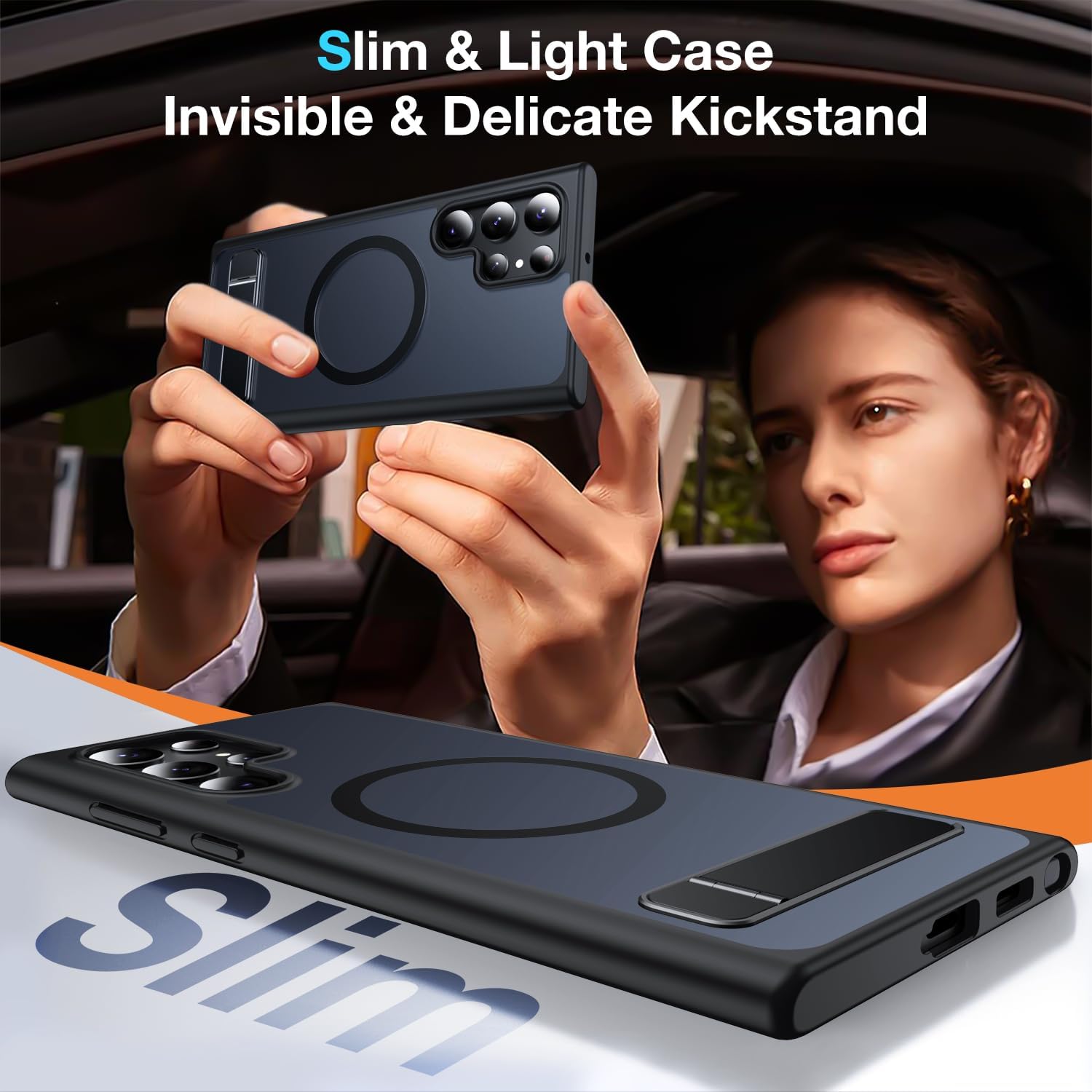 for Samsung Galaxy S22 Ultra Case with MagSafe [Adjustable Kickstand] [Charge While Standing] [Military Shockproof] Translucent Matte Soft Silicone Bumper for S22 Ultra Phone Case Slim, Black - Image 8