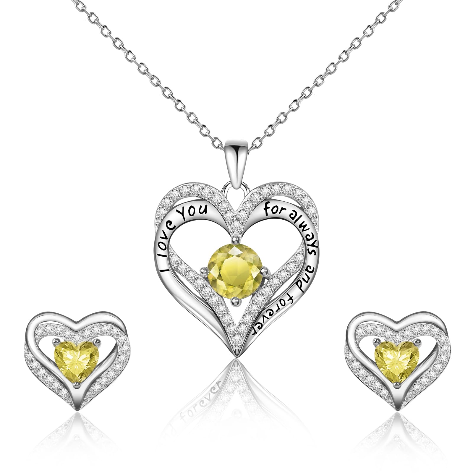 Heart Necklace Gifts for Women Wife: 925 Sterling Silver Birthstone Necklaces for Women Anniversary Birthday Gifts for Wife - I Love You Gifts for Her