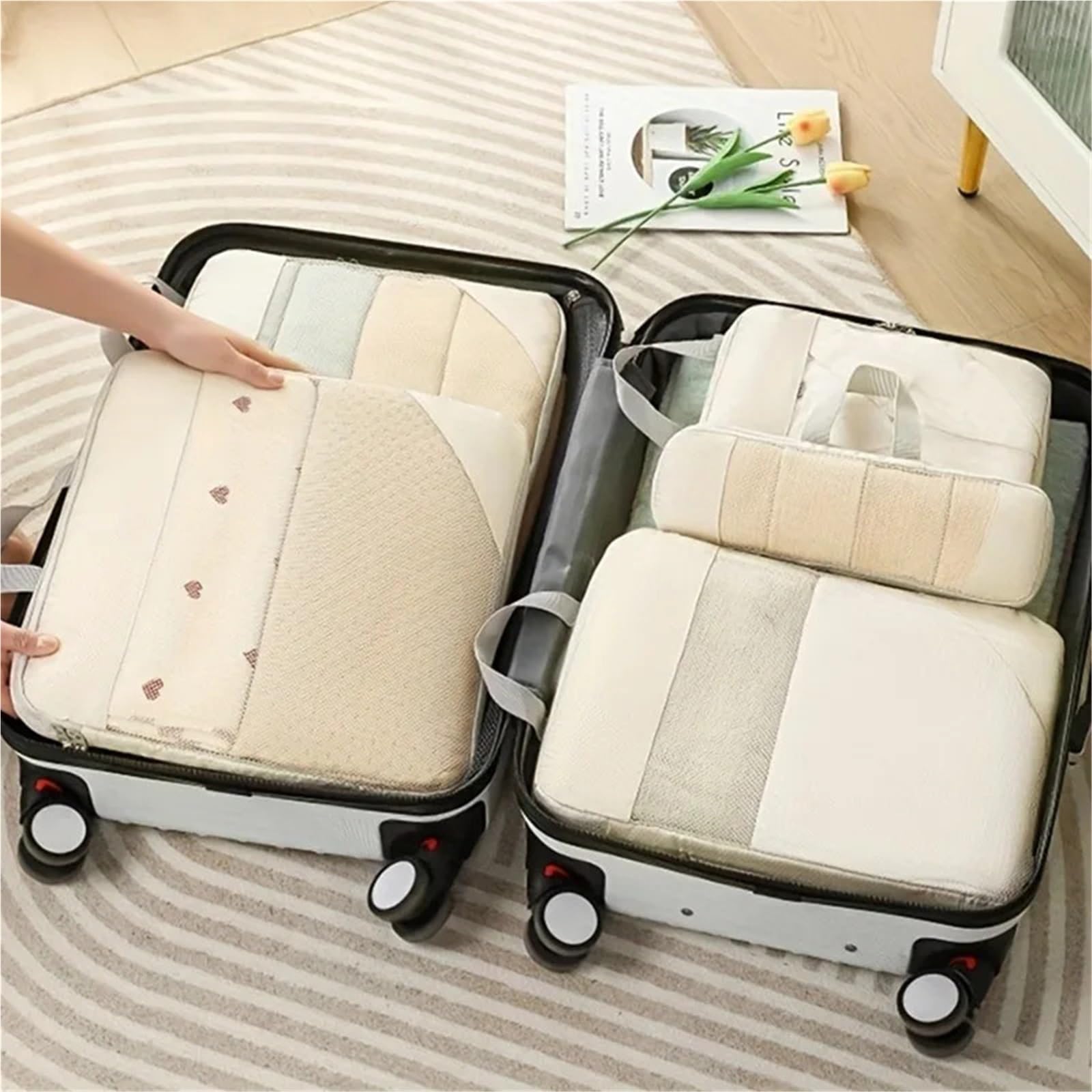 5 cubi di compressione for valigie, accessori da viaggio, organizer espandibili, leggeri Organizer per valigie(Black 5pcs)