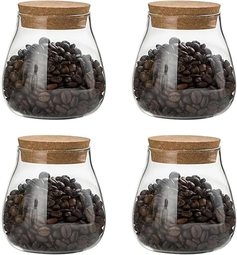 DNIENKGE Tarro de vidrio transparente pequeño tarro de vidrio con tapas de corcho té, para granos de café, galletas, cereales, harina, frijoles,
