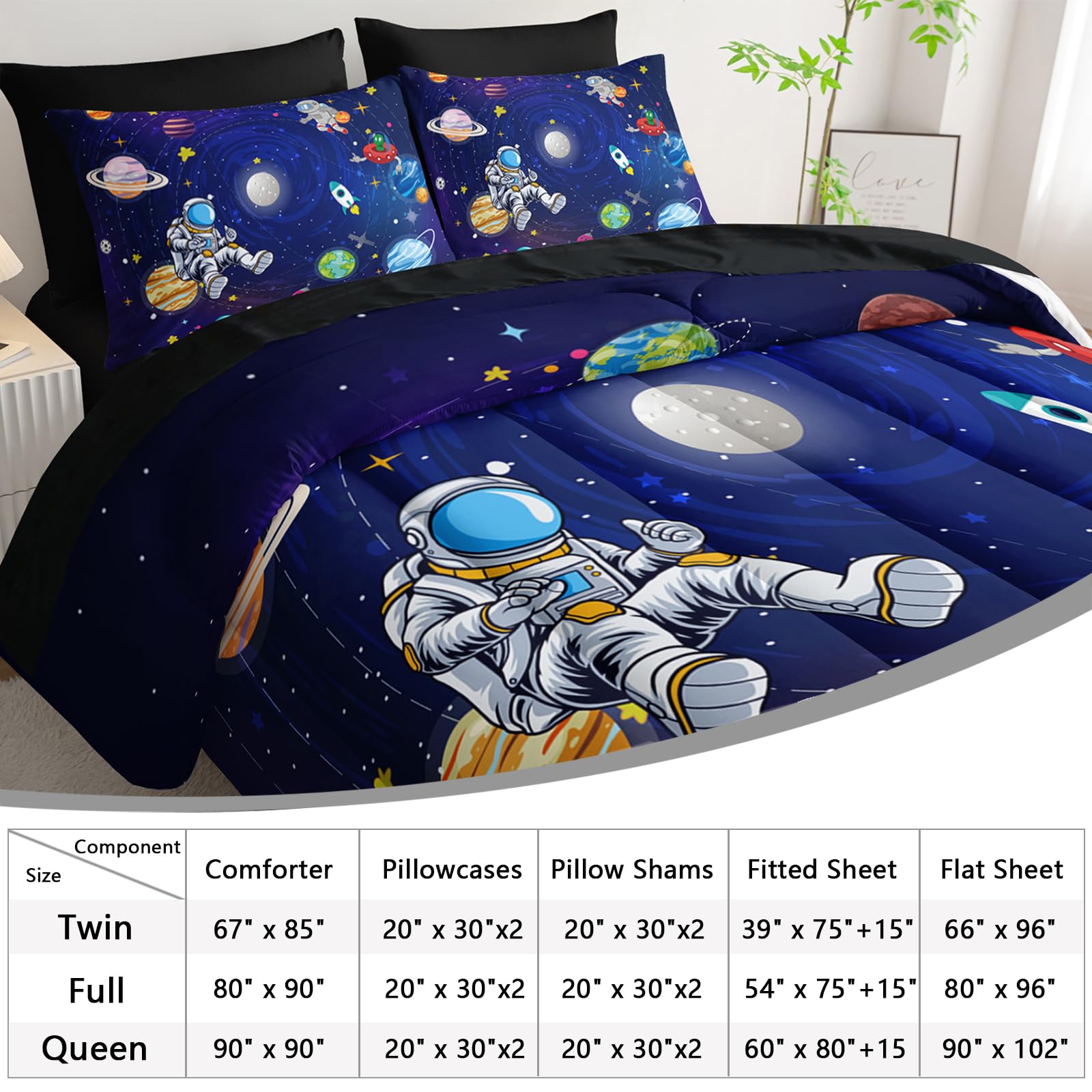 Astronaut Bed Sheet Set - Twin XL Fitted Sheet & 2 Pillowcases, Space Theme Kids Room Decor - View #11