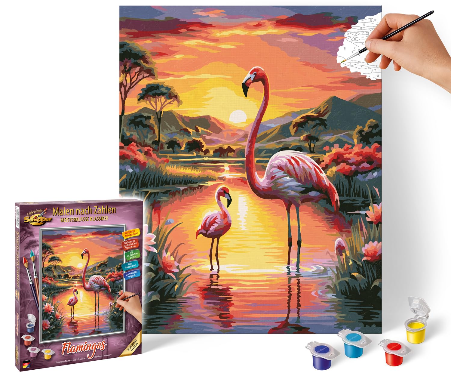 Schipper Paint by Numbers - Flamingos - Painting Pictures for Adults Includes Brush and Acrylic Paints 24 x 30 cm