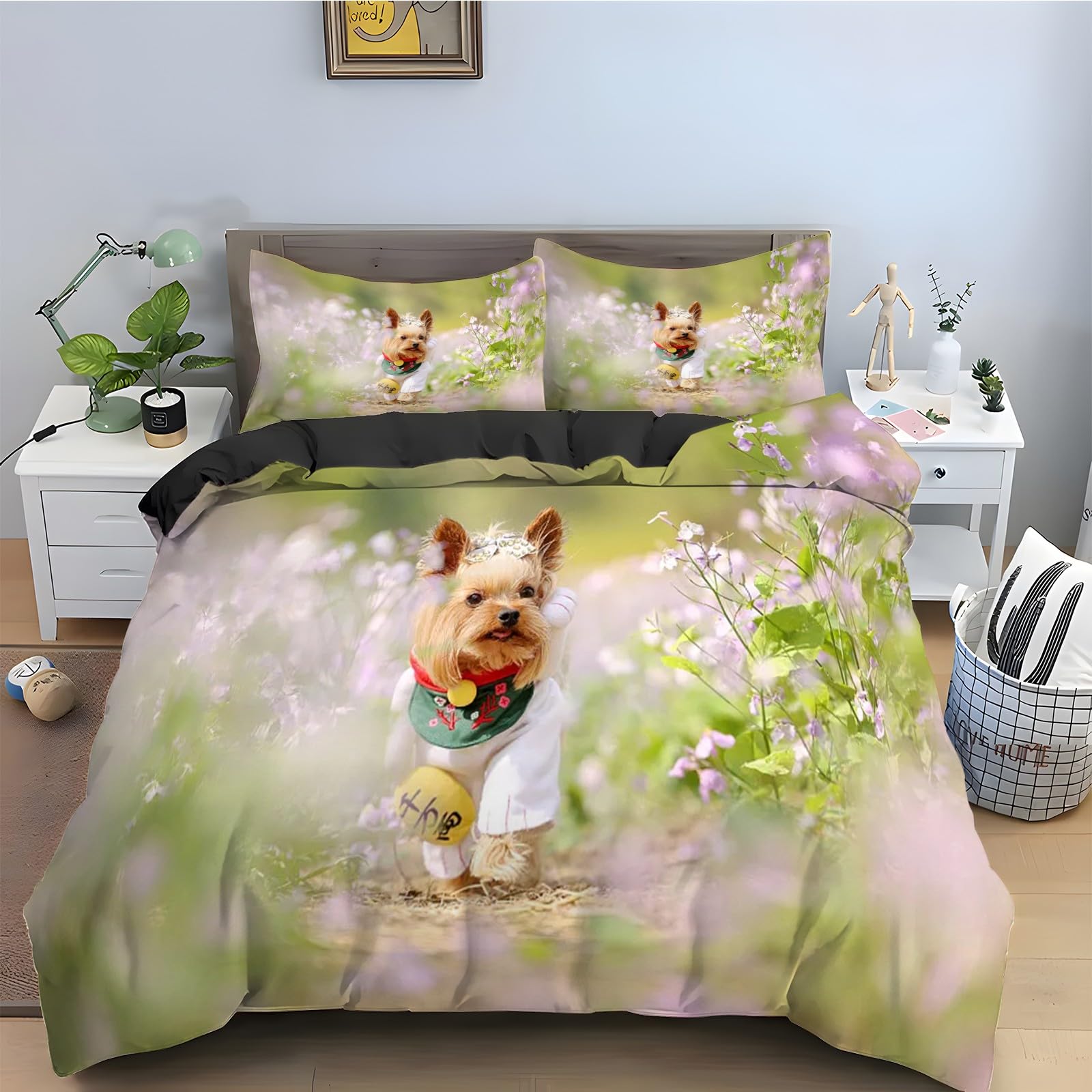 Housse de Couette 220x240 Yorkshire Terrier Parure Lit 3 Pièces
