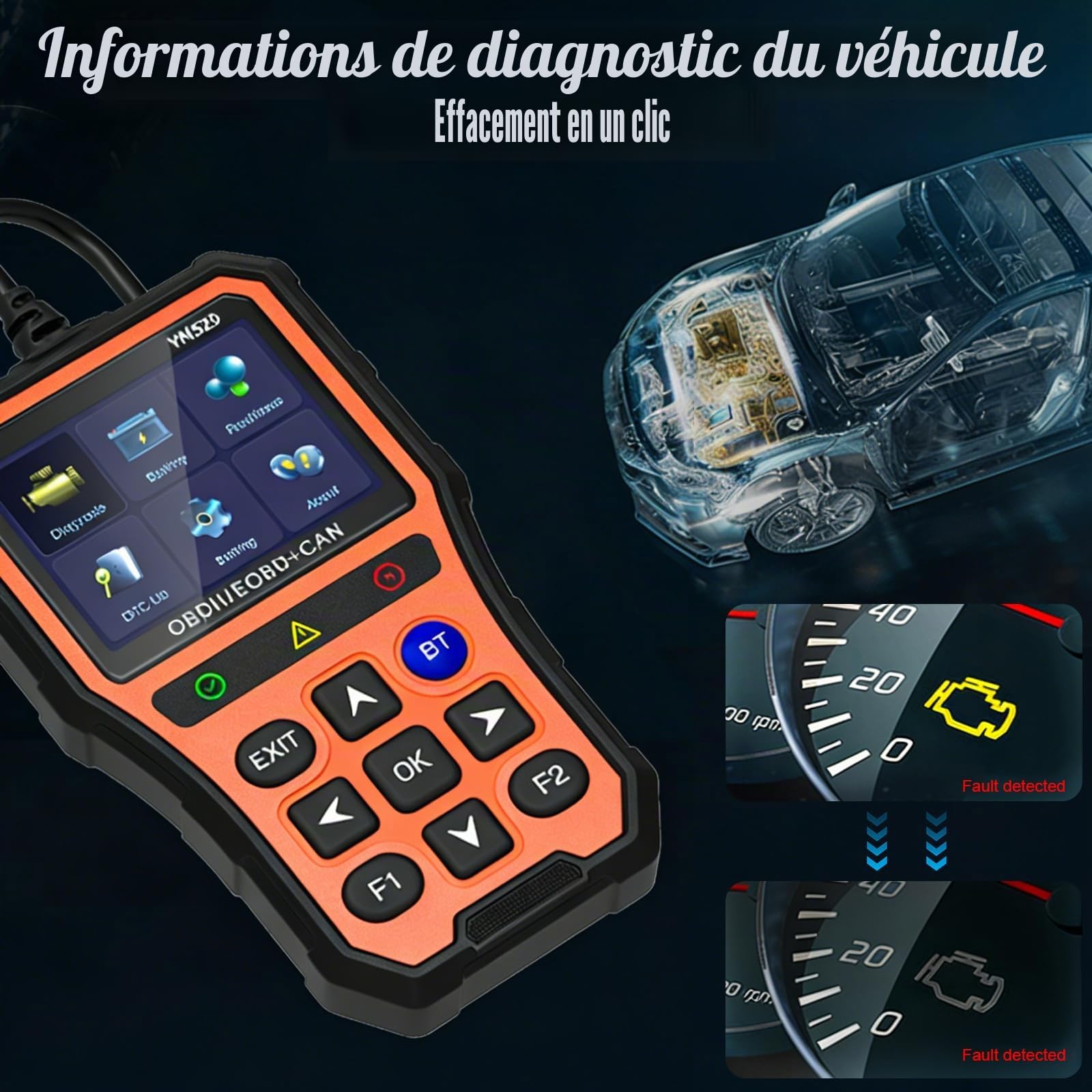 OBD2 Diagnostic Auto Valise Voiture, OBD Diagnostique Français Auto Multimarque avec 13 Langues, Écran Couleur IPS 2.8", Outils Diagnostics Système Moteur OBD et Surveillance de la Batterie