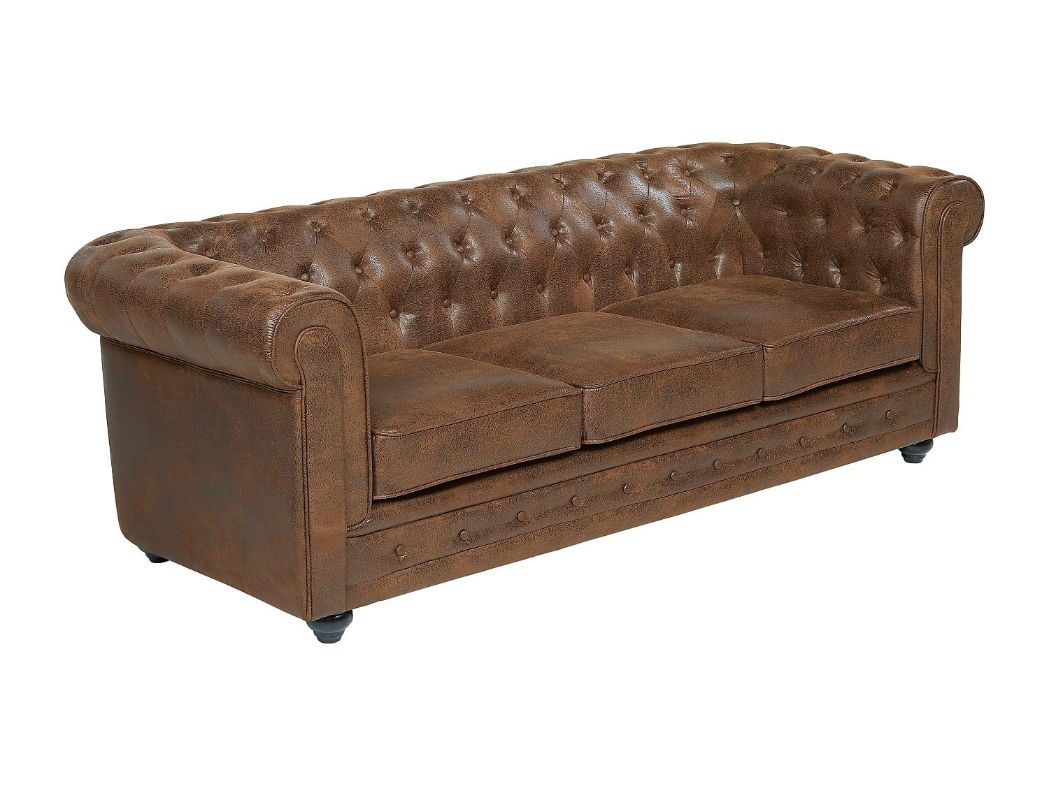 Vente-​unique - Divano CHESTERFIELD 3 posti in microfibra aspetto cuoio invecchiato