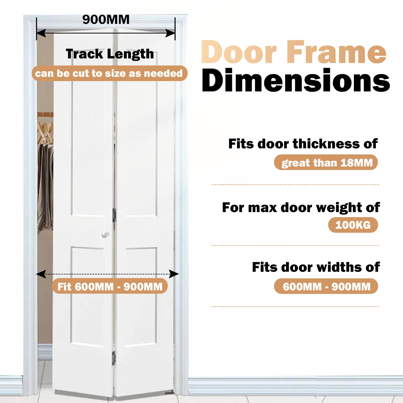 HBL' 1 kit di ferramenta per porta bifold, set di ferramenta per porte a due ante con binario lungo 900 mm, per armadio pieghevole e uso interno, resistente e facile da installare