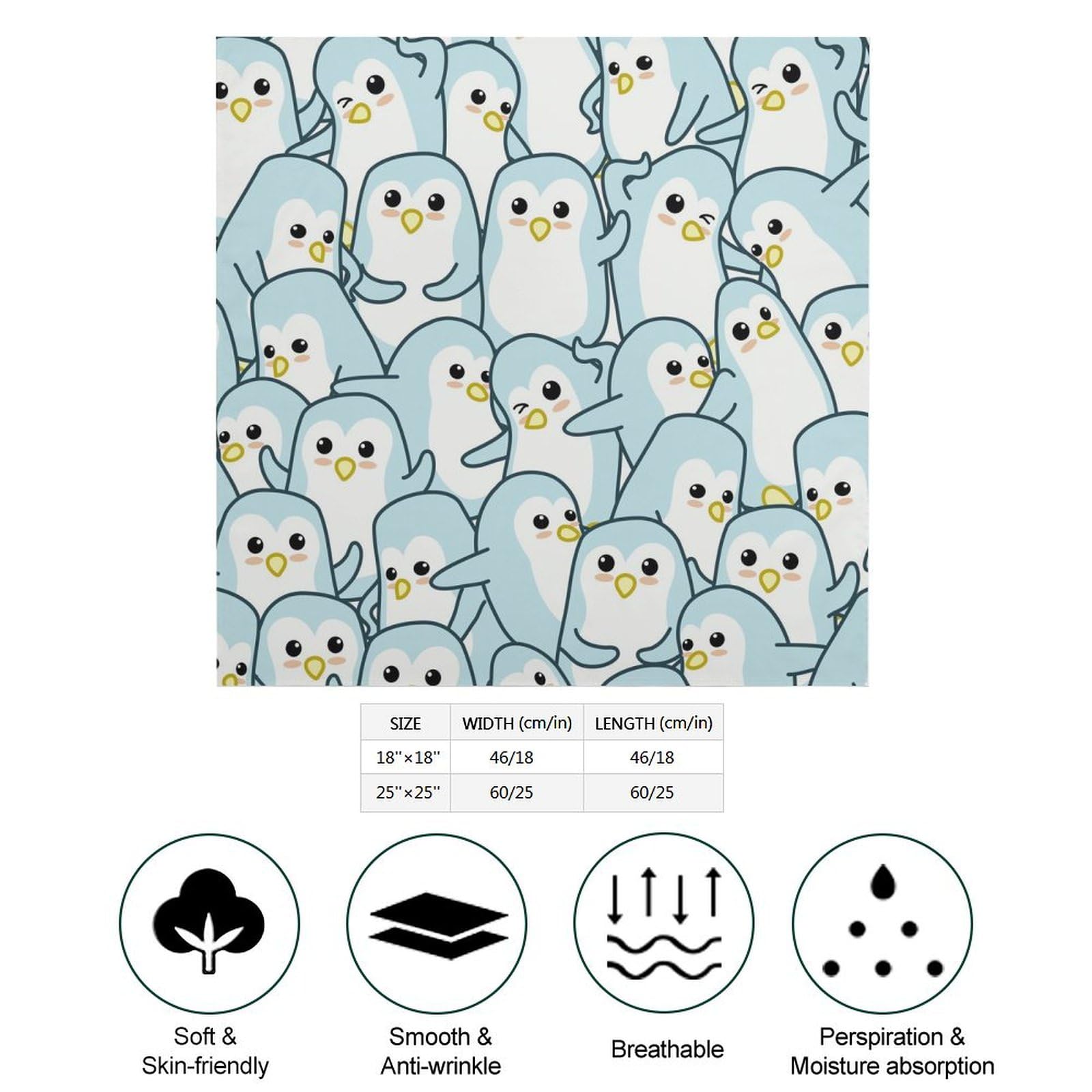 Cute Penguin Bandana Hair Scarf Headband Adjustable Neckerchief for Men Women Decor