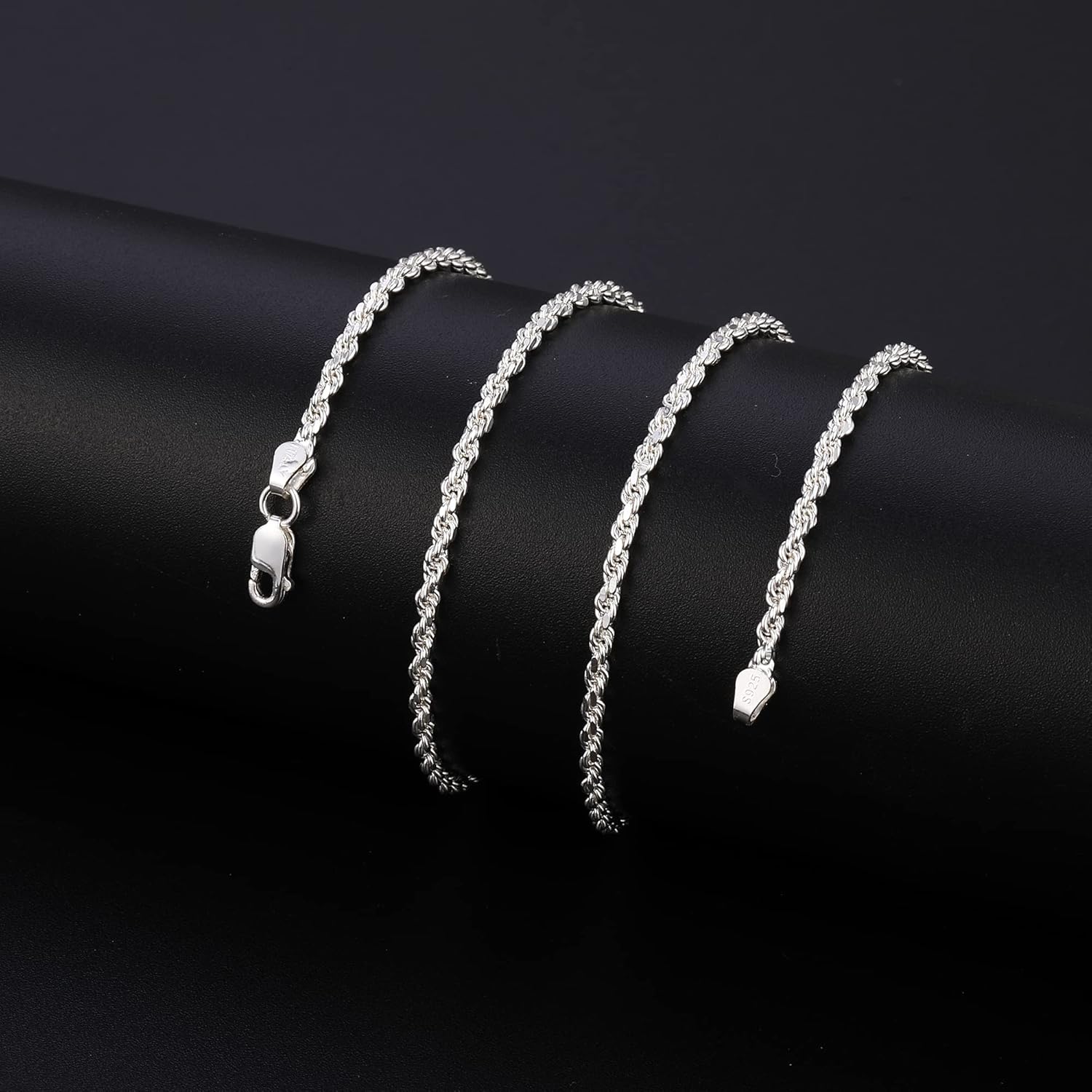 GLIVEOR 925 Sterling Silver Clasp 2.5mm Rope Chain for Men Women Diamond Cut Chain Necklace 16 18 20 22 24 26 30 Inches - Image 4