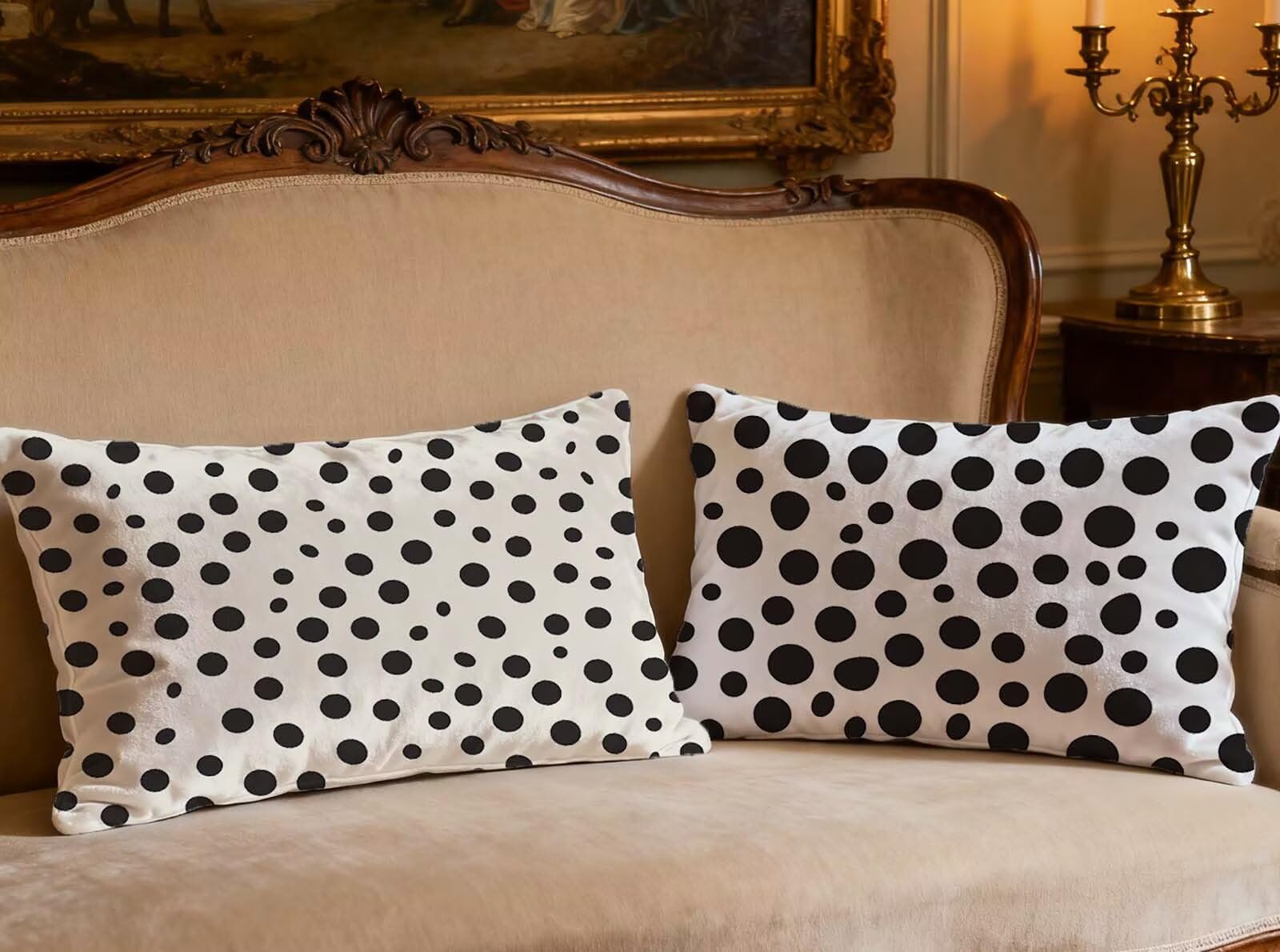 Housse de Coussin Noir Et Blanc Velours Canapé Lit 50x70cm