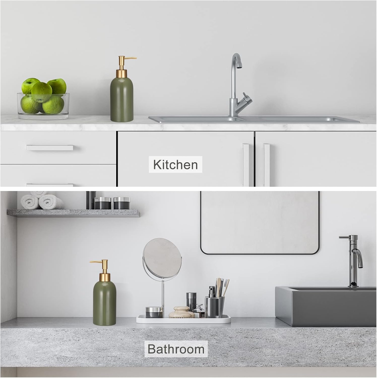 uxcell Soap Dispenser-14Oz Ceramic Dish Hand Soap Dispenser with Pump for Kitchen Bathroom, Green - Image 5