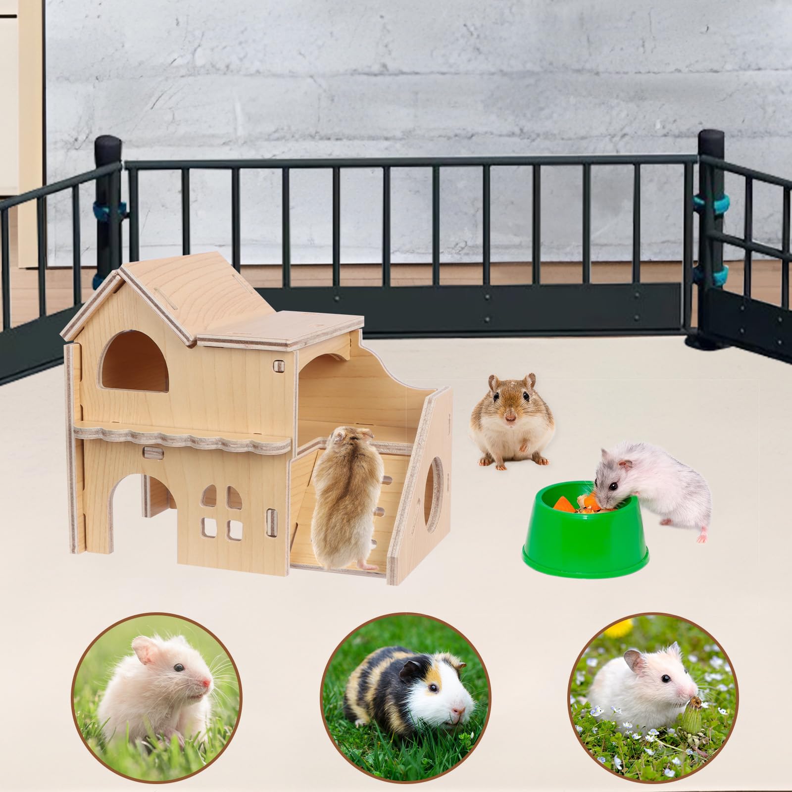 Lollanda Wooden Hamster House, Wooden Guinea Pig House, Small Animal Hideout for Hamsters Guinea Pig Gerbils- Small Pets - Image 4