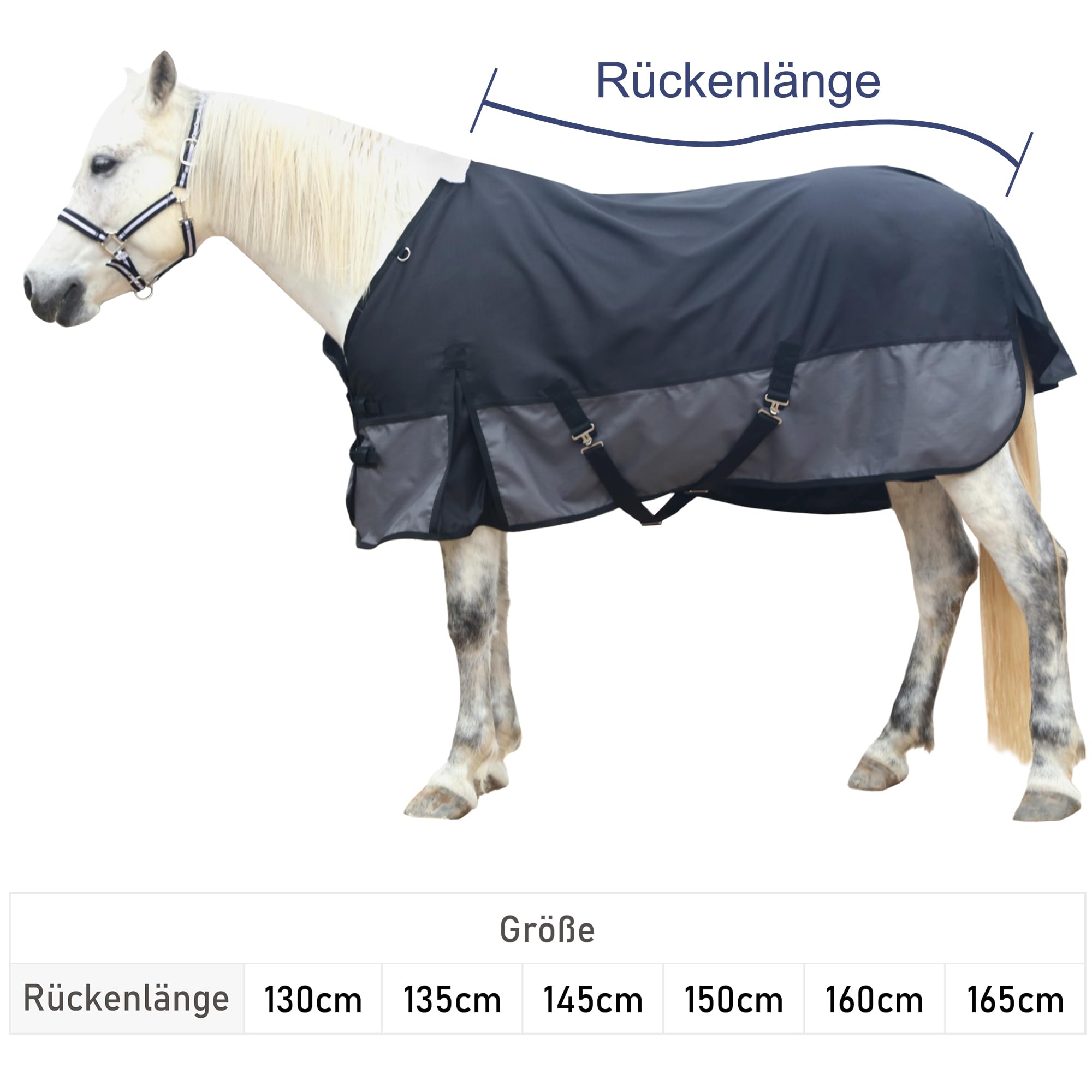 1200D - Manta para caballo sin relleno (0 g), ligera, impermeable y transpirable, para caballos, para exteriores, color negro y gris, 130 cm