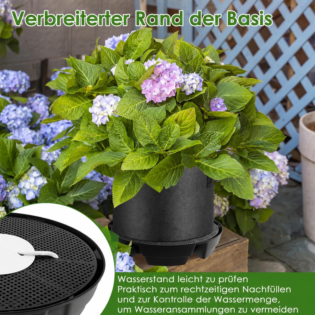 4 Stücke Selbstbewässernde Stofftopf Untersetzer 32CM PP Pflanzen Untersetzer mit Rasterbohrungen Nuten Dochtdraht Einstellbar Selbstbewässernde Topfuntersetzer für Topfpflanzen Gärten Gewächszelte