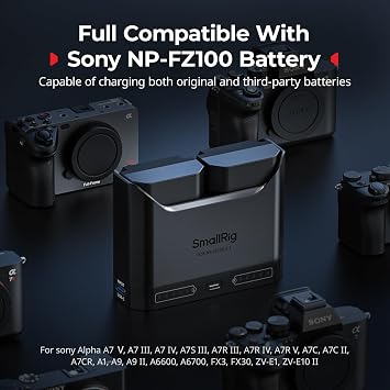 SMALLRIG NP-FZ100 Camera Battery Set for Sony, 22.5W Dual Slot Camera Charger with 1940mAh Batteries, Full Compatible with Sony Alpha A7V A7III A7IV A6700 FX3 FX30 A9 A7C A7CII A7RIII ZV-E1 ZV-E10II
