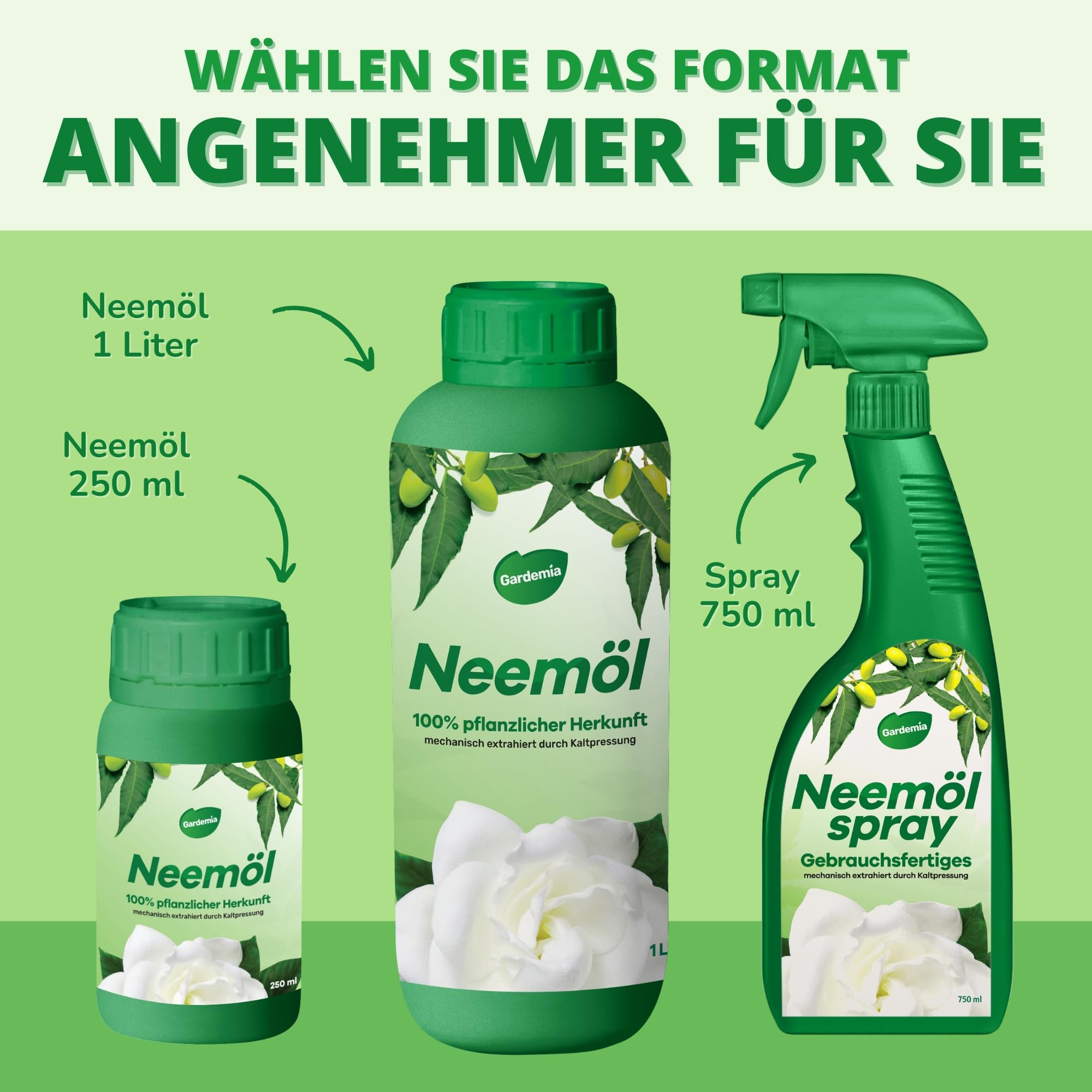 Gardemia Neemöl mit Emulgator 1L mit Wasser mischbar 100% pflanzlichen Ursprungs mechanisch durch Kaltpressung der Früchte des Neembaums extrahiert